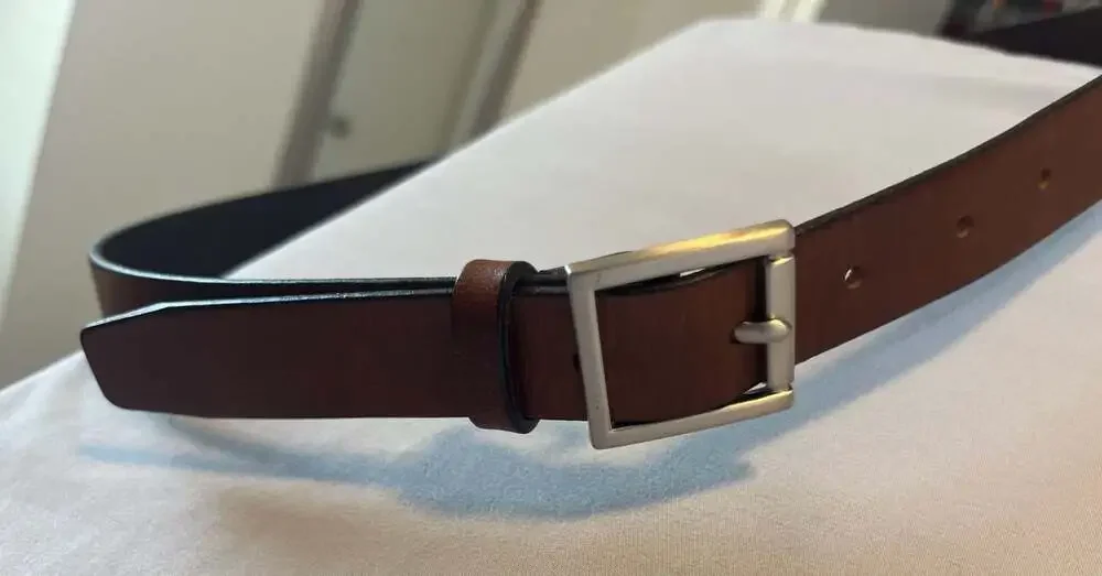 Brown Leather Belt Silver Square Buckle Western Minimalist Classic Waist Belt